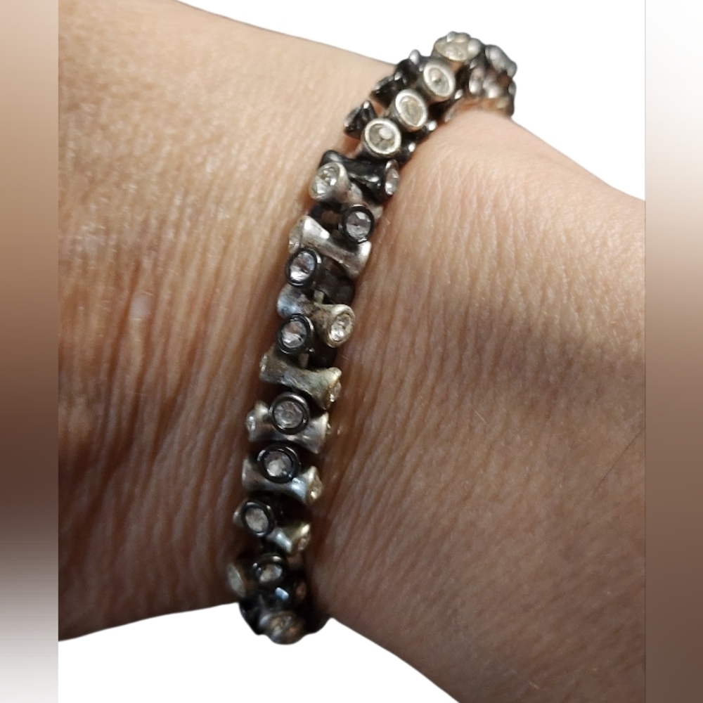 Black Beaded Stretch Bracelet with Rhinestones